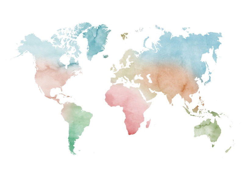 MAPA DO MUNDO EM AQUARELA - CORES PASTEL