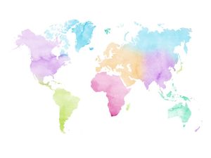 MAPA DO MUNDO EM AQUARELA - CORES VIVAS