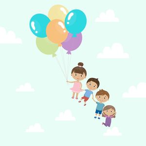 ARTE INFANTIL CRIANÇAS VOANDO BALÕES