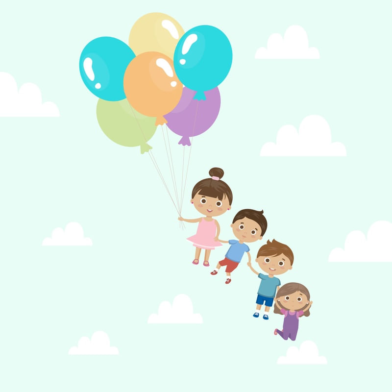 ARTE INFANTIL CRIANÇAS VOANDO BALÕES