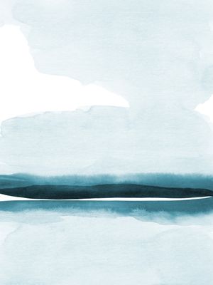 PAISAGEM EM AQUARELA VERDE AZULADA
