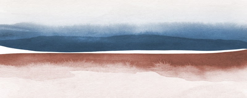 PAISAGEM EM AQUARELA AZUL E TERRACOTA - PANORAMICO