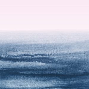 PAISAGEM EM AQUARELA EM AZUL E ROSA - QUADRADO
