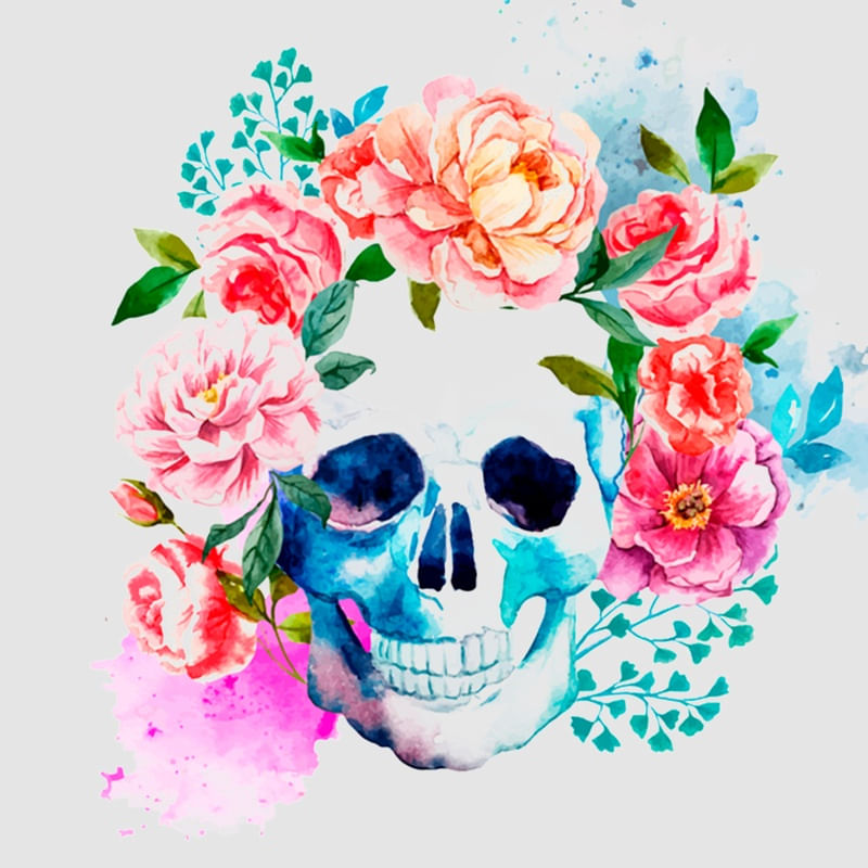 CAVEIRA MEXICANA COLORIDA FUNDO BRANCO
