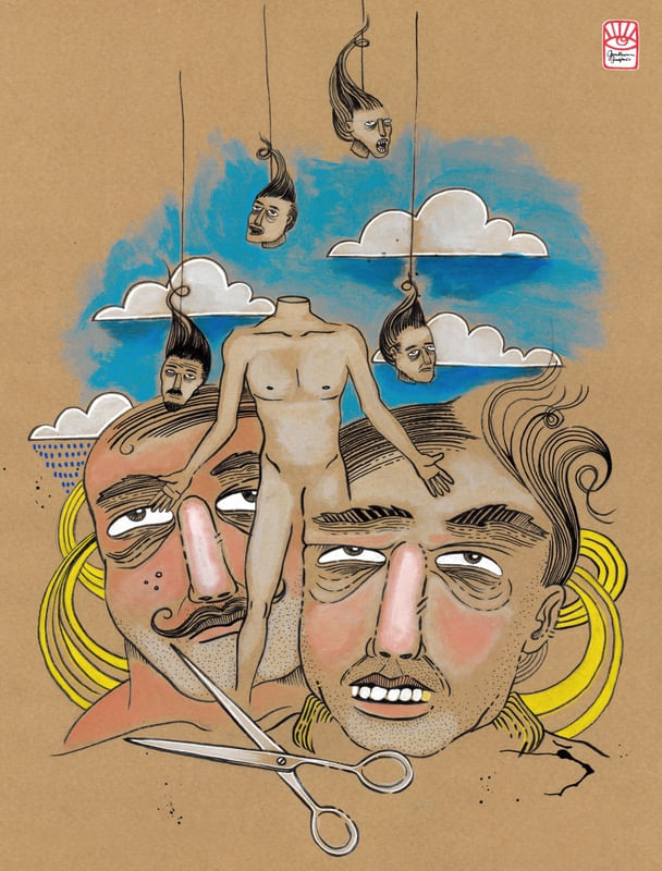 THE BARBER AND THEIR HEADS.