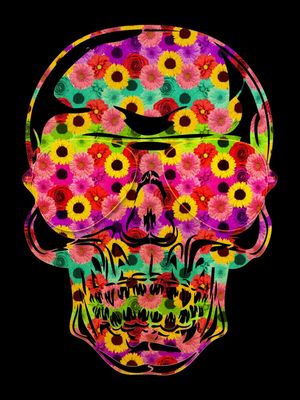 SKULL COLOR BLACK FLOWERS