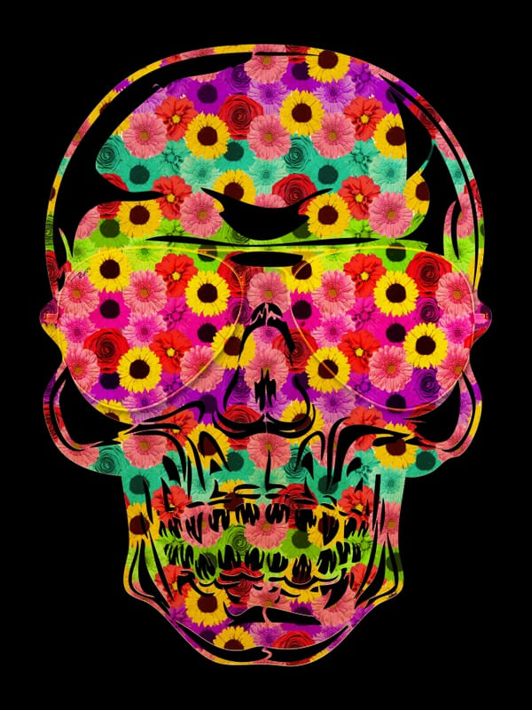 SKULL COLOR BLACK FLOWERS
