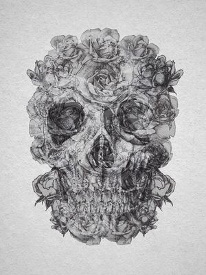 SKULL GRAY FLOWERS