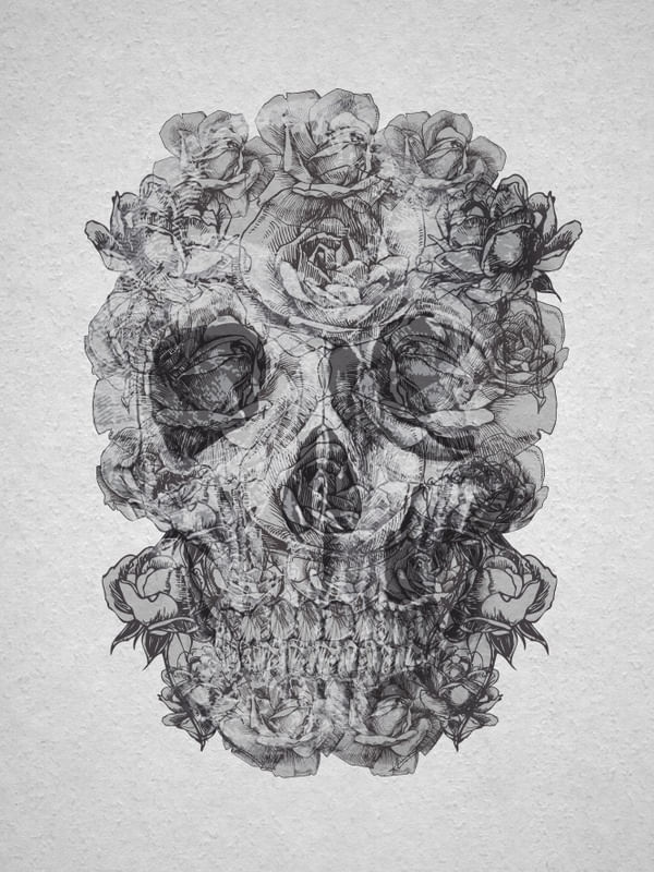 SKULL GRAY FLOWERS