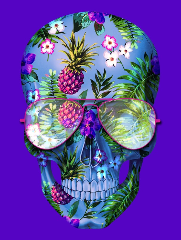 Quadro Decorativo SKULL TROPICAL FLOWERS