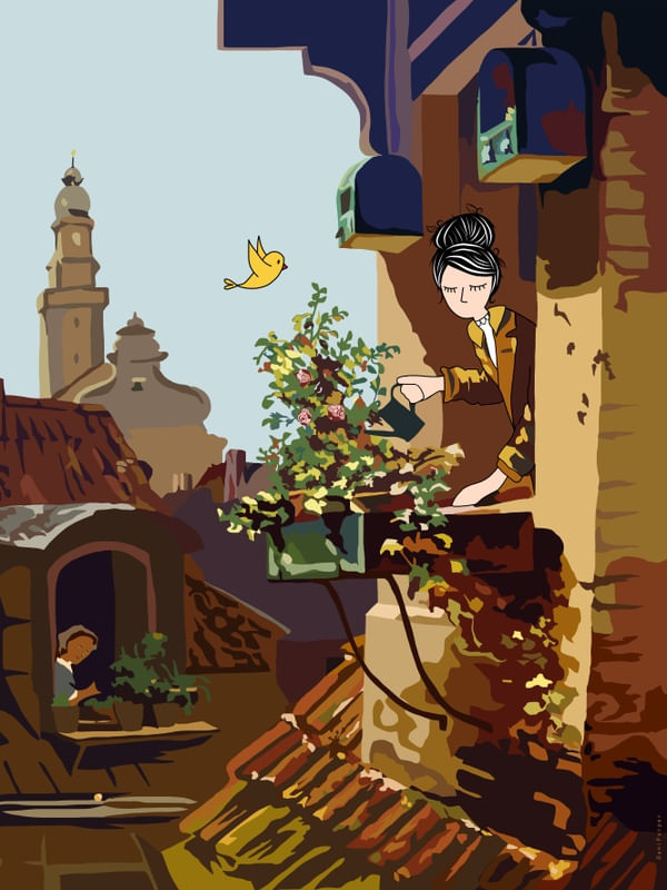 ELIZA E PIU EM IM DACHSTÜBCHEN DE CARL SPITZWEG