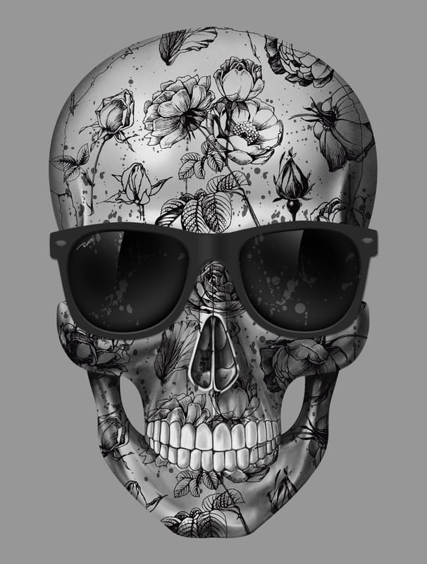 Quadro Decorativo SKULL GRUNGE FLOWERS