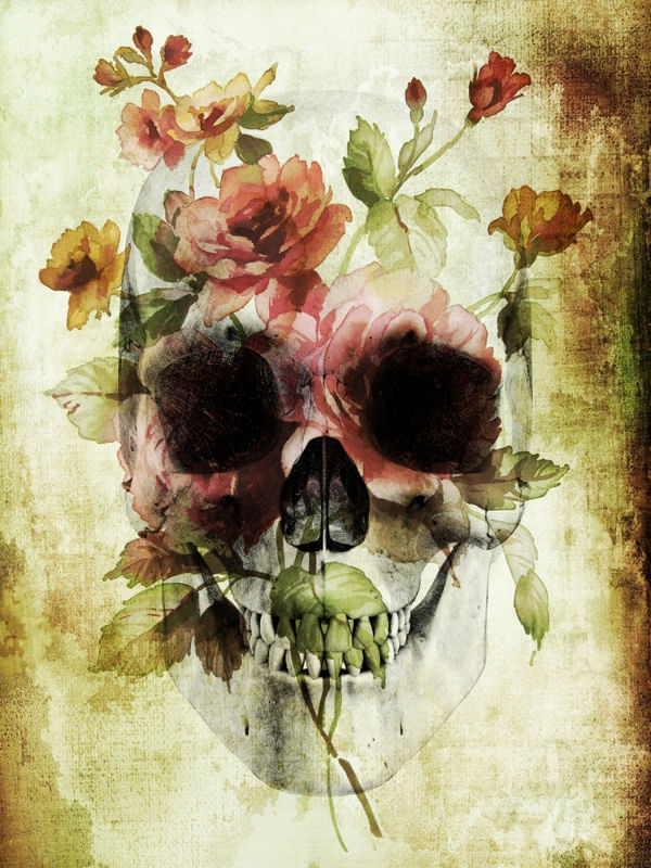 Quadro Decorativo SKULL VINTAGE FLOWER