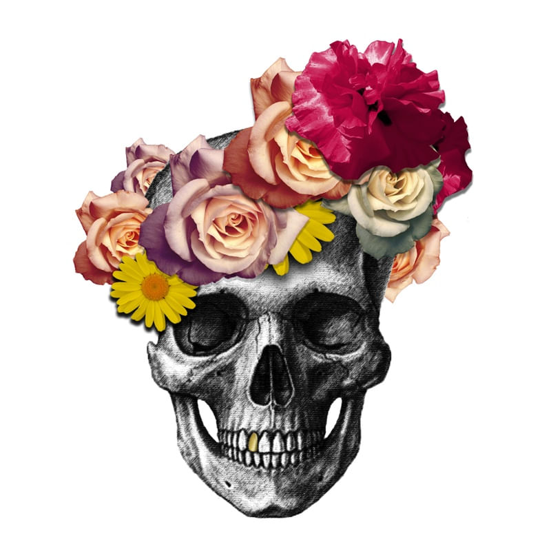 Quadro Decorativo SKULL E FLORES