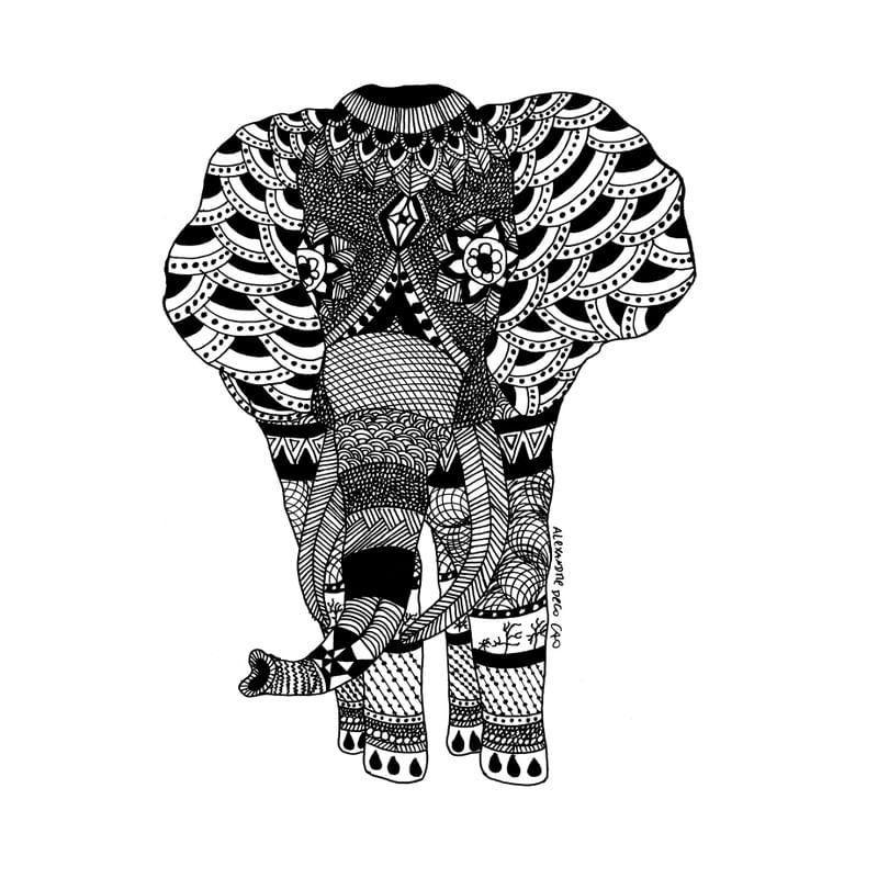ELEFANTE - BLACK ZENTANGLE