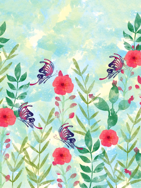 WATERCOLOR FLOWERS AND BUTTERFLY