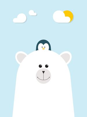 POLAR BEAR & PENGUIN ? COLORFUL ILLUSTRATION