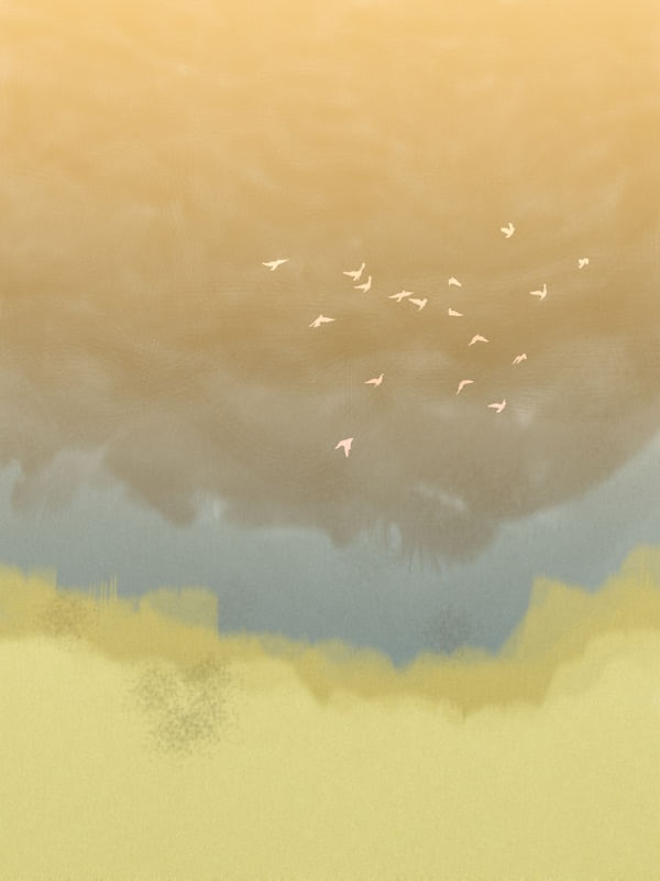 CÉU AMARELO COM PÁSSAROS