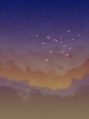 CÉU NO CRESPÚSCULO COM PÁSSAROS