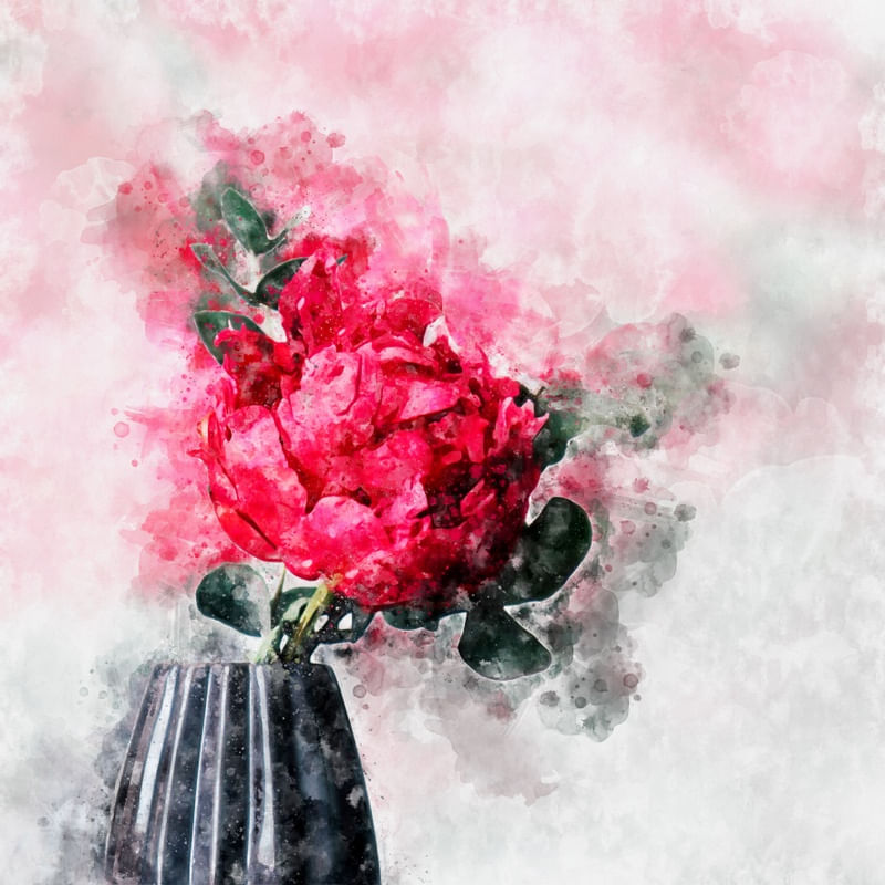 AQUARELA VASO FLOR VERMELHA 2