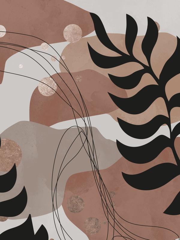 ABSTRATO FOLHAGEM PRETO E BEGE I - DÍPTICO