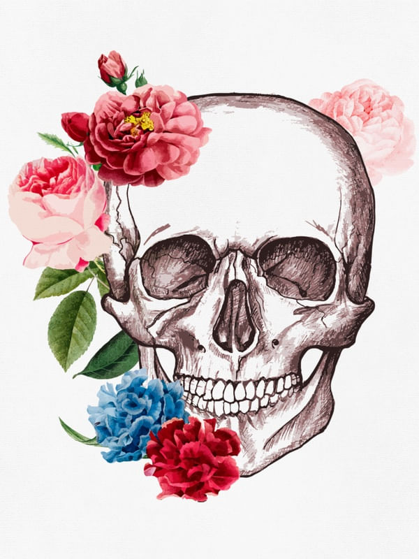 RED & BLUE ROSES SKULL