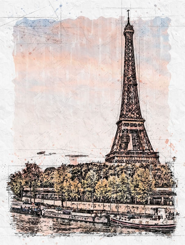 PARIS POR DO SOL TORRE EIFFEL SKETCH