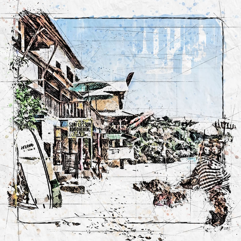 BINGIN BEACH BALI INDONESIA SKETCH