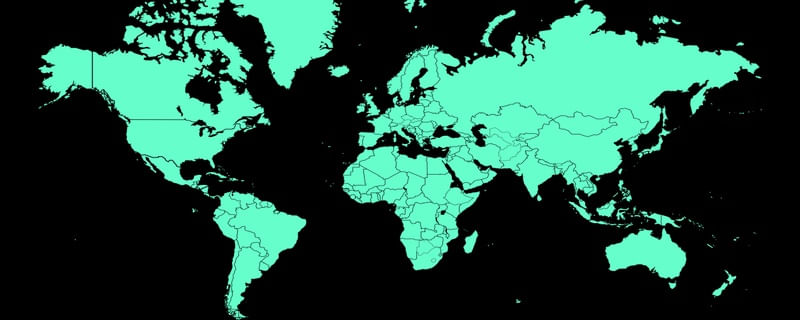 MAPA MUNDI PAÍSES VERDE TURQUESA FUNDO PRETO