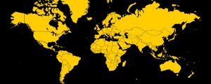 MAPA MUNDI PAÍSES AMARELO OURO FUNDO PRETO