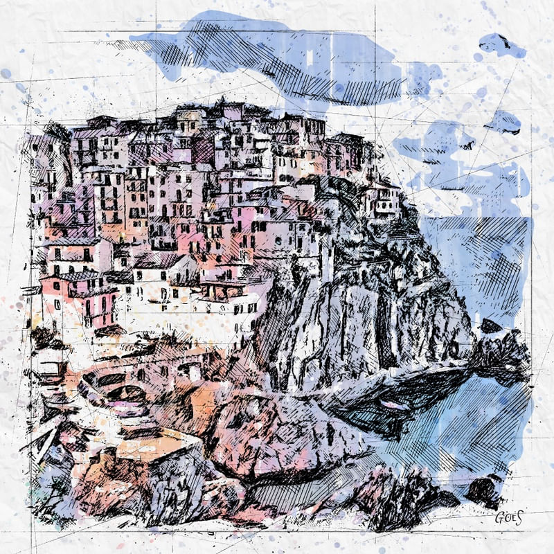 SKETCH AQUARELA CINQUE TERRE ITALIA