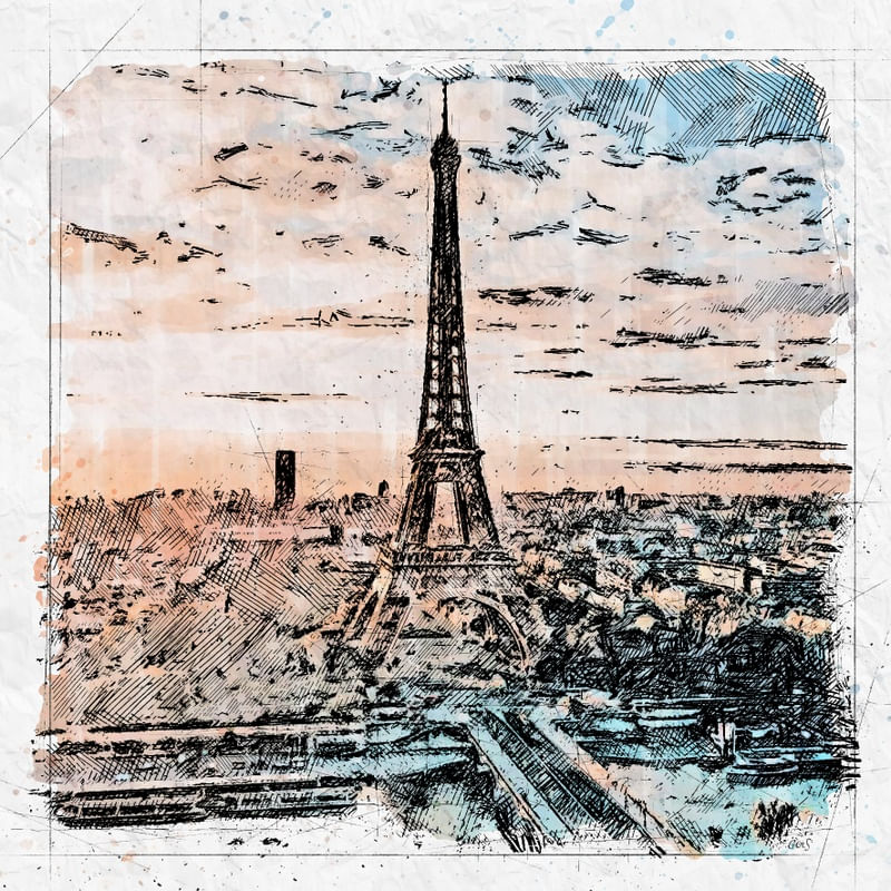PARIS TORRE EIFFEL GOLDEN HOUR SKETCH