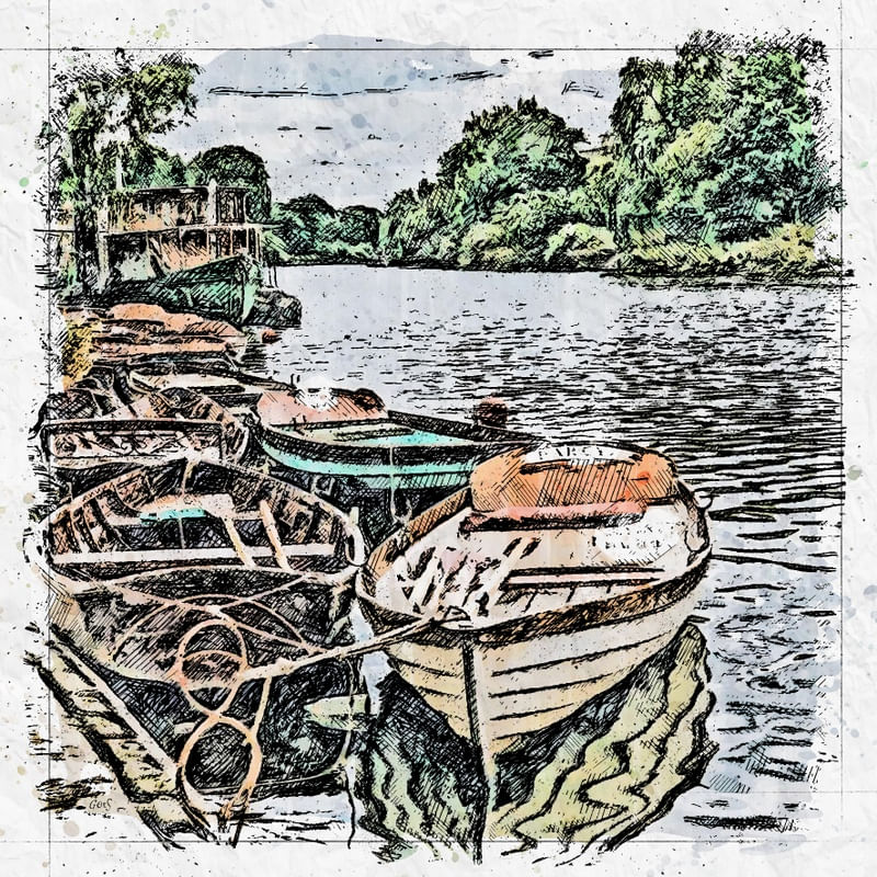 BARQUINHOS RIO TAMISA SKETCH AQUARELA