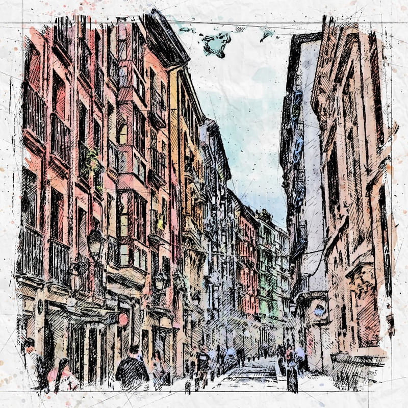 BILBAO CENTRO HISTORIC SKETCH AQUARELA