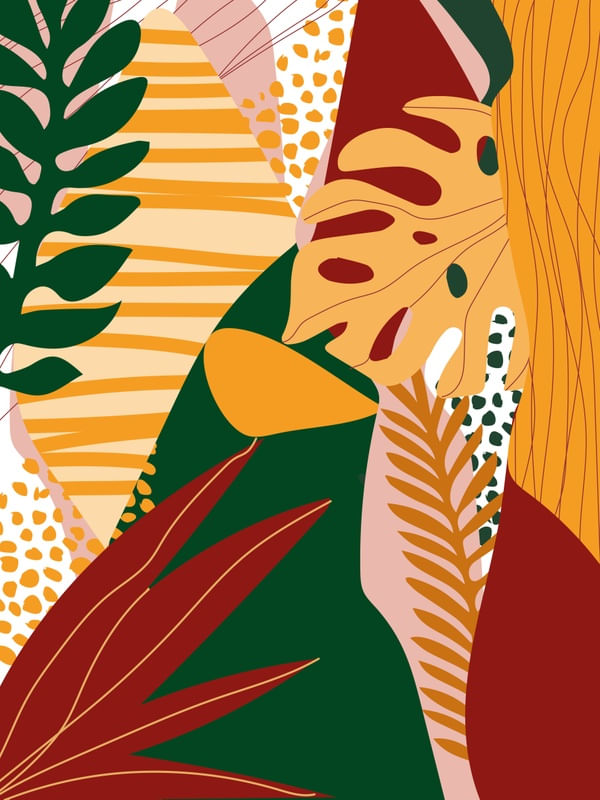 ABSTRATO TROPICAL VERMELHO VERDE E MOSTRADA