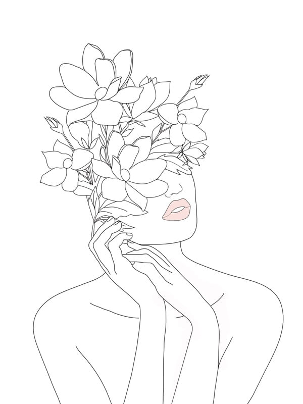 MINIMAL LINE ART WOMAN WITH MAGNOLIA