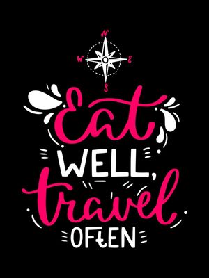 EAT WELL TRAVEL OFTEN FUNDO PRETO VERMELHO INTENSO