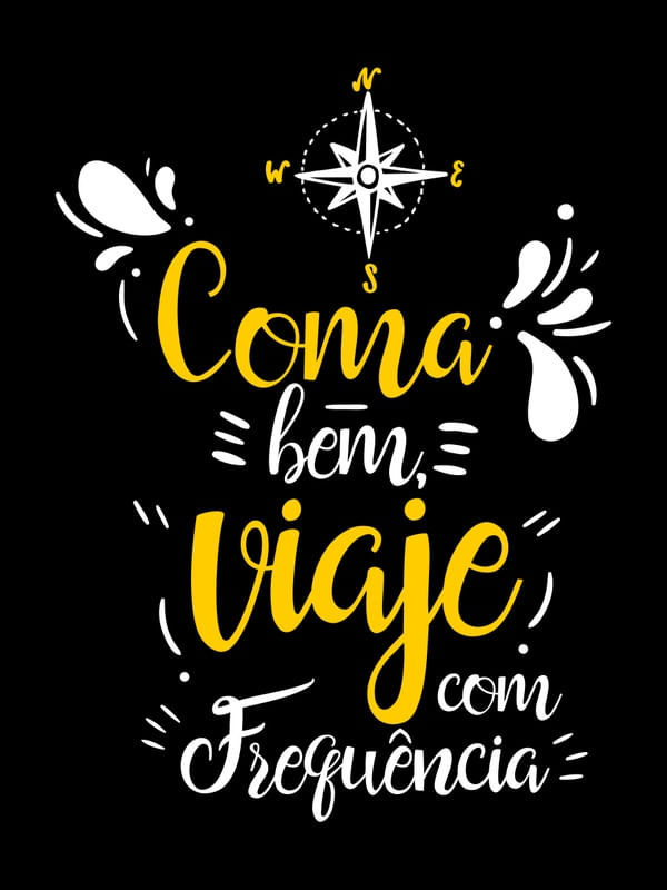 COMA BEM, VIAJE COM FREQUÊNCIA FUNDO PRETO AMARELO OURO