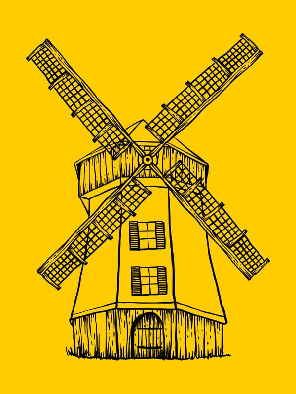 DOM QUIXOTE MOINHO DE VENTO AMARELO OURO