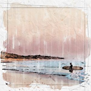 SURF FINAL DE TARDE SKETCH AQUARELA