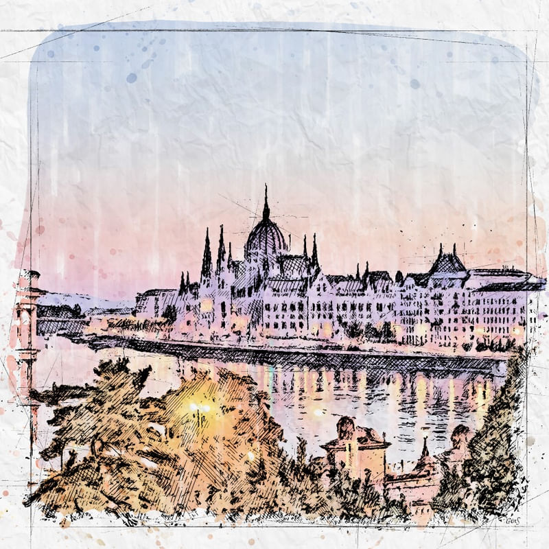 BUDAPESTE HUNGRIA SKETCH AQUARELA