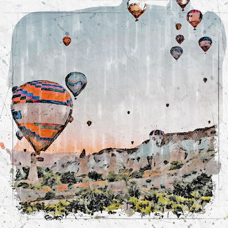 BALÕES CAPADOCIA TURQUIA SKETCH AQUARELA