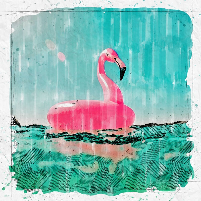 FLAMINGO AO MAR SKETCH AQUARELA