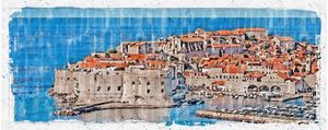 CROACIA DUBROVNIK SKECTH AQUARELA PORTO E FORTALEZA