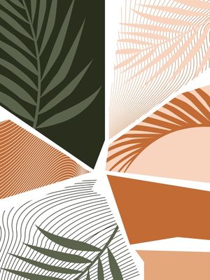 FOLHAS DE PALMEIRA ABSTRATO VERDE E TERRACOTA II - TRÍPTICO