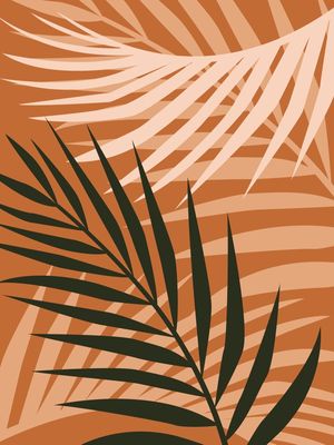 FOLHAS DE PALMEIRA ABSTRATO VERDE E TERRACOTA III - TRÍPTICO