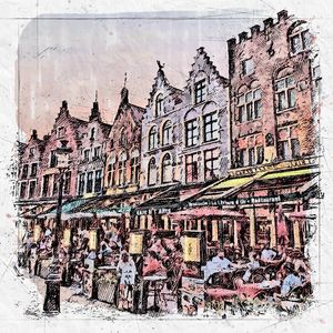 BRUGES FLANDRES BELGICA SKETCH AQUARELA