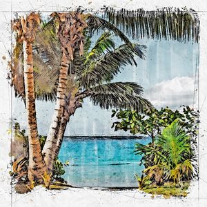 PARAISO TROPICAL LOVE BEACH SKETCH AQUARELA
