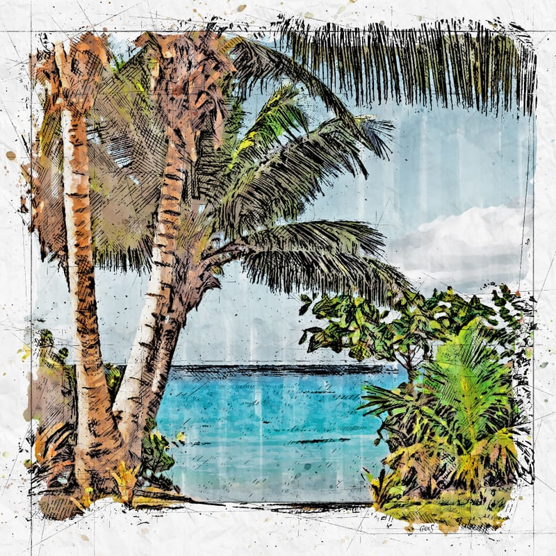 PARAISO TROPICAL LOVE BEACH SKETCH AQUARELA