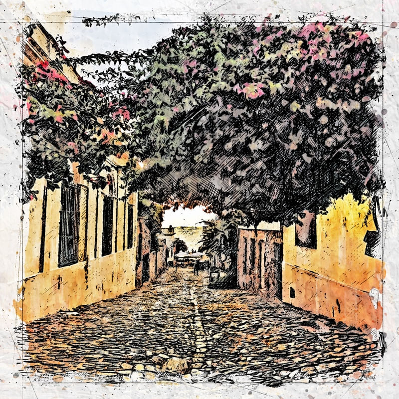COLONIA DEL SACRAMENTO URUGUAI SKETCH AQUARELA